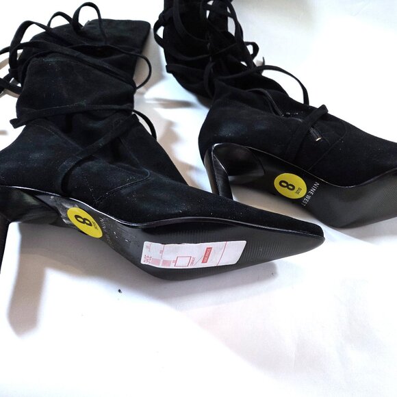 NIB Nine West Unityr Black Suede Boots with Strapping Tie Accents Size 8 - Picture 2 of 4